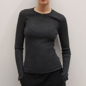 Me + Em Merino Cashmere Barely There Sweater Dark Charcoal Grey Melange sz 6 NWT